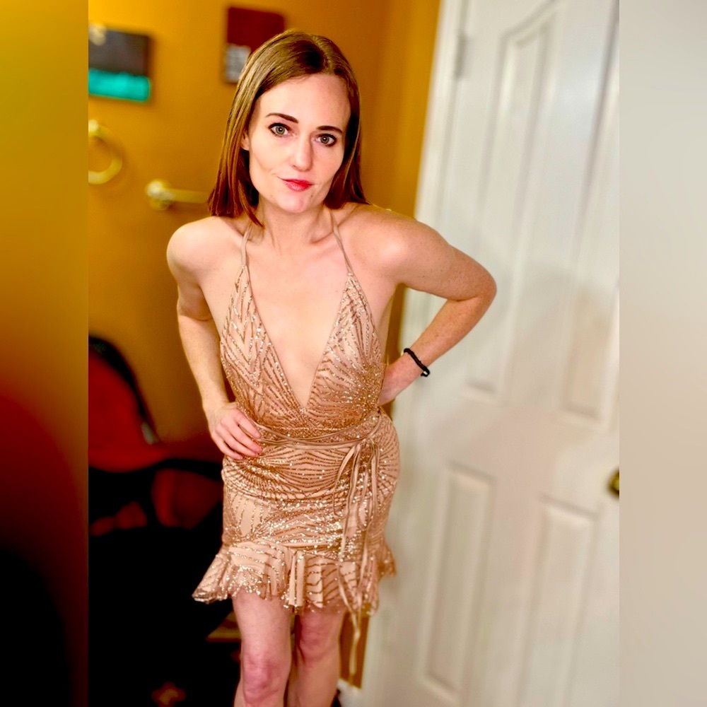 Hello Molly Gold Ruched Ruffled Cocktail Dress - Picture 2 of 10